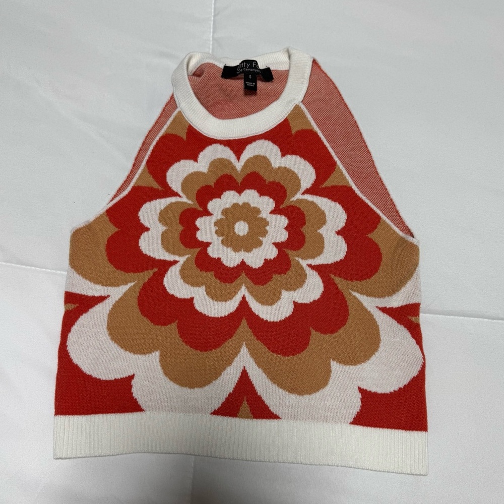 Floral Patterned Tank Top - Red and Tan